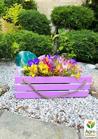 Ящик декоративный деревянный для хранения и цветов "Франческа" д. 44см, ш. 17см, в. 13см. (лиловый с большими ручками) - фото 2
