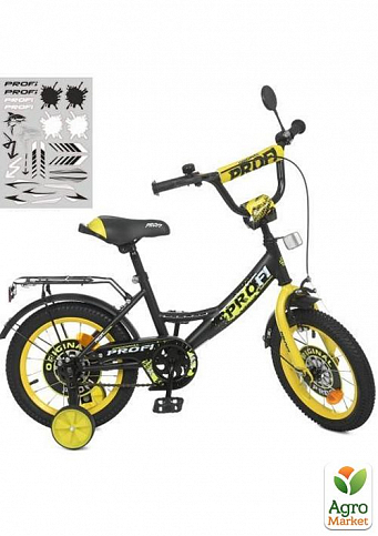 Велосипед дитячий PROF1 12д.  Original boy,SKD45,ліхтар,дзвінок,дзеркало,дод.кол.,чорно-жовтий