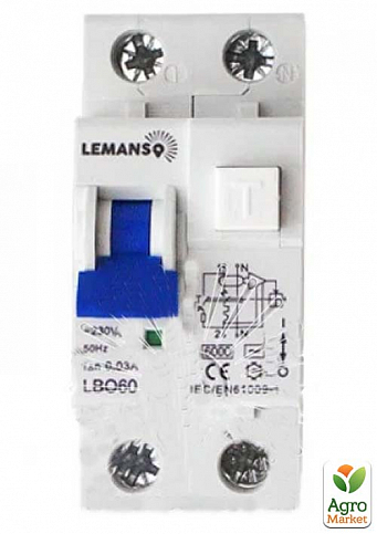 Диф. автомат Lemanso 6.0KA 1п+н 16A 30mA RCBO LBO60 (49900)