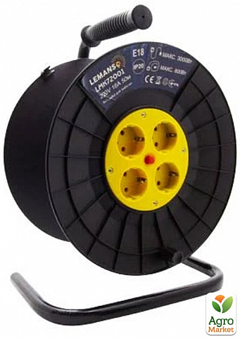 Котушка для кабелю до 50м 4 гнізда 16A з/з Lemanso / LMK72001 захист від перевантаження (72056)