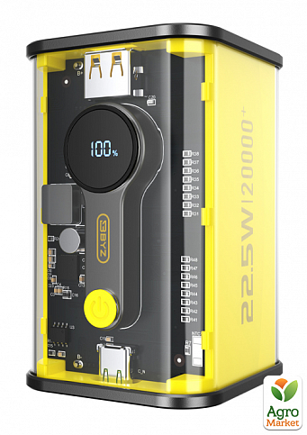 Додатковий зовнішній акумулятор повербанк BYZ W90 20000 mAh 22.5W Type C PD PowerBank жовтий