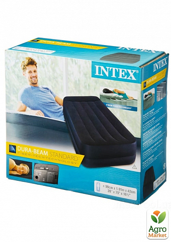 Надувная кровать с встроенным электронасосом односпальная, черная ТМ "Intex" (64122) - фото 2
