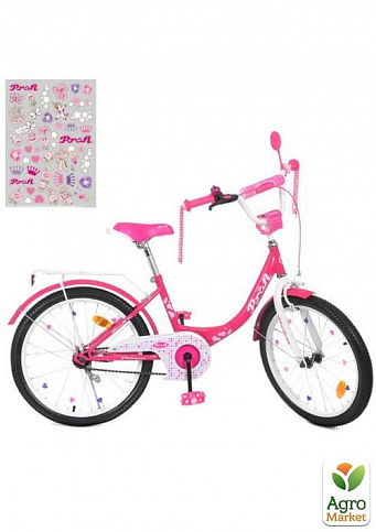 Велосипед детский PROF1 20д. Princess,SKD45,фонарь,звонок,зеркало,подножка,малиновый (Y2013)