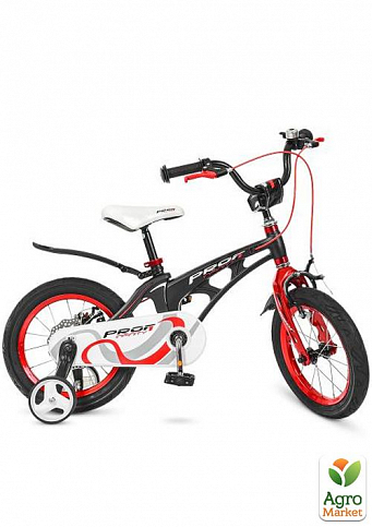 Велосипед детский PROF1 14д. Infinity,SKD85,магн.рама,вилка,диск.тормоза,звон.,доп.кол.,черно-черв.(мат) (LMG14201)