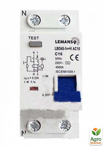 Диф. автомат Lemanso 4.5KA 1п+н 20A 30mA RCBO LBO45 (49801)