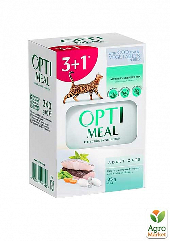 Упаковка влажного корма для взрослых кошек Optimeal в желе с треской и овощами 4 x 85 г (3660480)
