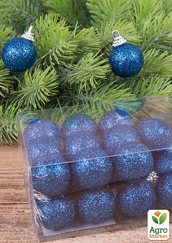 Набір ялинкових кульок у блискітках 3 см 24 шт. Синій (3112-10)