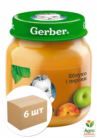 Пюре GERBER "Яблуко та персик", 130г уп 6 шт