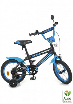 Велосипед детский PROF1 14д. Inspirer,SKD75,фонарь,звонок,зеркало,доп.кол.,черно-синий(мат) (Y14323-1)2