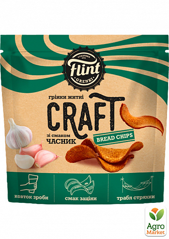 Грінки житньо-пшеничні хвилясті "Часник" ТМ "Flint Craft Grenki" 90г упаковка 8 шт - фото 2