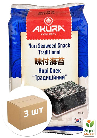 Нори снэк традиционный ТМ "Akura" 4,5г упаковка 3 шт