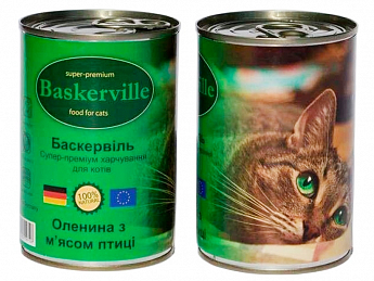 Baskerville Вологий корм для кішок з олениною і м'ясом птиці 400 г (5971070)