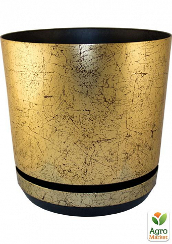 Вазон декоративный "Мрамор золотой" TM "Plastidea" высота 21см, диаметр 21см