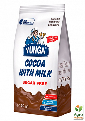 Напій розчинний какао з молоком без цукру ТМ «Юнга» пакет 150г упаковка 12шт - фото 2