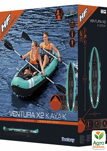 Двухместная надувная байдарка (каяк) Ventura Kayak,ручной насос,весла 330х94 см ТМ "Bestway" (65052) - фото 4