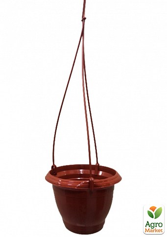 Набор кашпо подвесное (коричневое) "Петуния №0" высота 13см, диаметр 18.5см, 1.8л + подвес коричневый