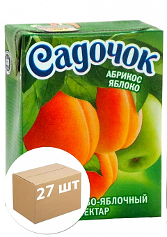 Нектар абрикосово-яблучний (з трубочкою) ТМ "Садочок" 0,2л упаковка 27шт2