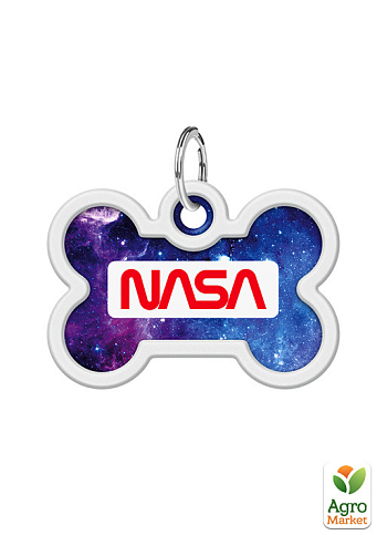 Адреса для собак і кішок металевий WAUDOG Smart ID з QR паспортом, малюнок "NASA21", кістка, Д 40 мм, Ш 28 мм (0640-0148) - фото 2