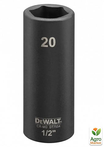 Головка торцевая ударная "IMPACT" DeWALT, длинная, 1/2" х 20 мм, шестигранная DT7554 ТМ DeWALT