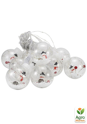 Новогодняя гирлянда LED штора шарики с наполнением  игрушкой  размер 3 м 10 шаров  белый (ZB-006W) - фото 2