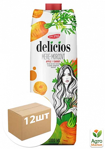 Нектар Яблучно-морквяний ТМ "Delicios" 1л упаковка 12 шт