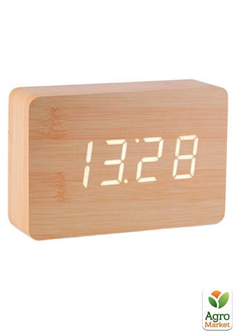 Часы-будильники на аккумуляторе с термометром "BRICK", дерево береза (GK15W11) 
