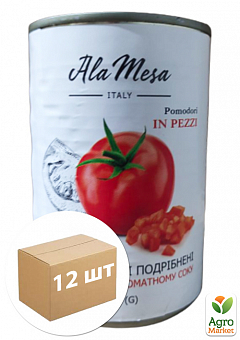 Томати в томатному соку (консервовані шматочки) ТМ "AlaMesa" 400г упаковка 12шт2