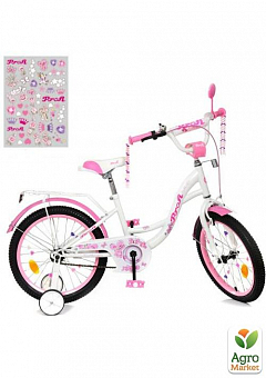 Велосипед детский PROF1 18д. Butterfly, SKD45,фонарь,звонок,зеркало,доп.кол.,бело-розовый (Y1825)2