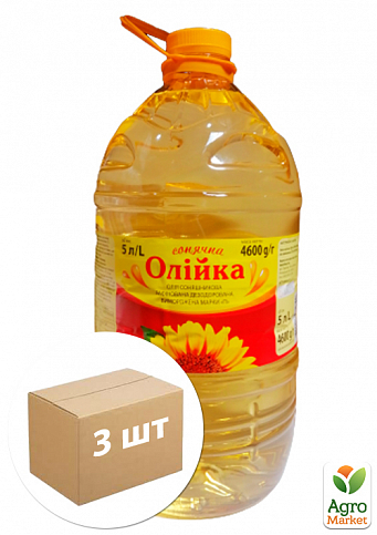 Масло подсолнечное (рафинированное) картонный ящик ТМ "Олийка" 5л. упаковка 3шт