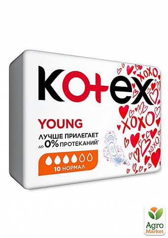 Kotex жіночі гігієнічні прокладки Young Dry Normal (сітка, 4 краплі), 10 шт