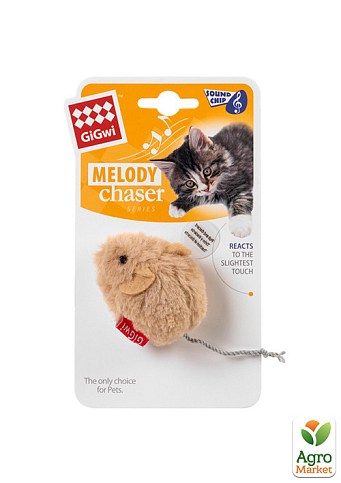 Игрушка для кошек Мышка со звуковым чипом GiGwi Melody chaser, искусственный мех, 13 см (75217) - фото 2