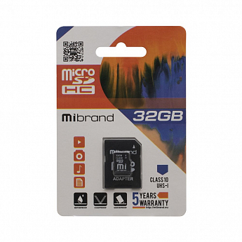 Карта Пам'яті Mibrand MicroSDHC 32gb 10 Class та Adapter SKL80-280205