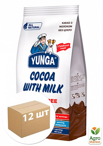Напій розчинний какао з молоком без цукру ТМ «Юнга» пакет 150г упаковка 12шт