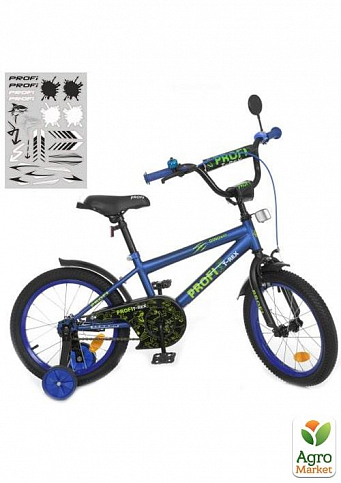 Велосипед детский PROF1 18д. Dino, SKD75, темно-синий (мат.), звонок, фонарь, доп.колеса (Y1872-1)