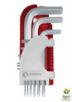 Набір Г-подібних шестигранних ключів 9 шт. з кулястим наконечником, 1,5-10 мм, S2, PROF INTERTOOL HT-18132