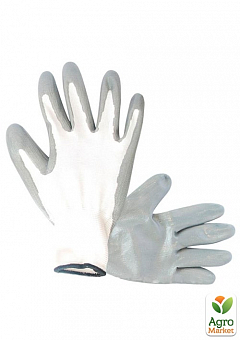 Перчатка белая вязанная синтетическая, покрытая серым нитрилом на ладони 10" INTERTOOL SP-01121
