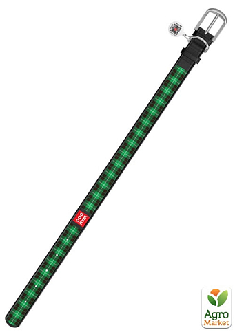 Ошейник WAUDOG Design с рисунком "Шотландка зеленая", премиум кожа, металлическая пряжка (ширина 20 мм, длина 30-39 см) черный (0020-0099-01) - фото 2