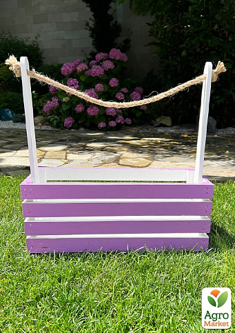 Ящик декоративный деревянный для хранения и цветов "Жиральдо" д. 44см, ш. 17см, в. 17см, высота с ручкой 45см. (лиловый с деревянными ручками) - фото 3