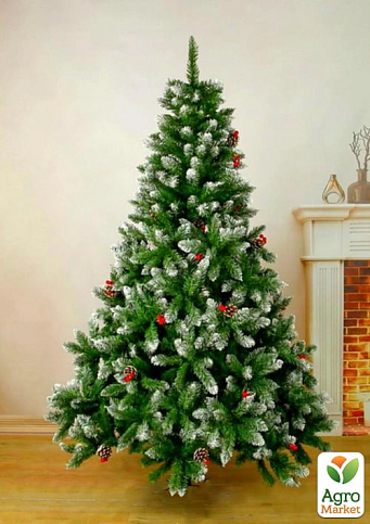 Новогодняя елка искусственная "Элит Калина с шишками" высота 200см (пышная, зеленая) Праздничная красавица!