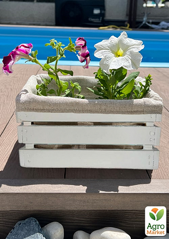 Ящик дерев'яний для зберігання декору та квітів "Прованс" довжина 25см, ширина 27см, висота 13см. (білий із тканиною) - фото 4