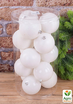 Набір ялинкових кульок гліттер/мат/глянець 8 см 15 шт. Білий (1092-10)1