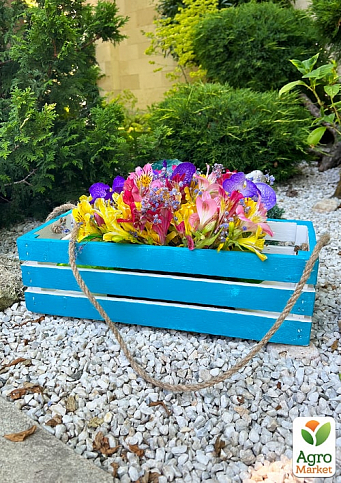 Ящик дерев'яний для зберігання декору та квітів "Франческа" довжина 44см, ширина 17см, висота 13см. (синій із довгою ручкою) - фото 2