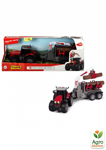 Трактор «Мессі Фергюсон 8737» з деревним причепом, зі звуковим та світловим ефектами, 42 см, 3+ Dickie Toys