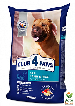 Сухой корм Клуб 4 Лапы Премиум для взрослых собак с ягненком и рисом 14 кг (3024140)1