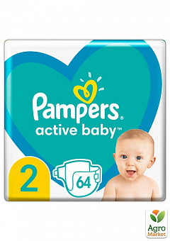 PAMPERS детские одноразовые подгузники Active Baby Размер 2 Mini (4-8 кг) Эконом 64 шт1