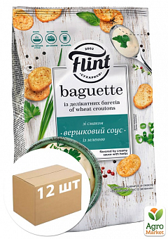 Сухарики пшеничні зі смаком "Вершковий соус із зеленню" 100 г ТМ "Flint Baguette" упаковка 12 шт1