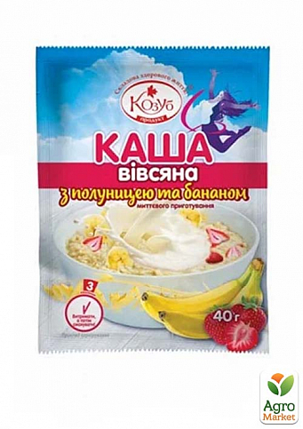 Каша вівсяна полуниця-банан ТМ "Козуб Продукт" 40г