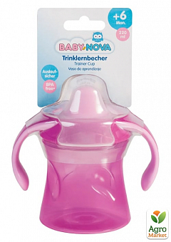 Чашка-непроливайка учебная Baby-Nova с ручками, 220мл розовая2