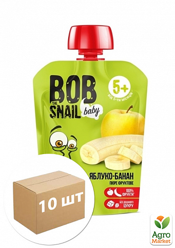 Пюре фруктовое Яблоко-банан Bob Snail Равлик Боб, пауч 90гр уп 10 шт