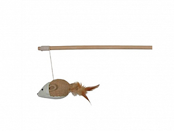 Trixie Игрушка для кошки палочка с мышью из ткани и перьями 50 см (4580450)